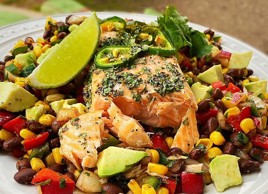 Honey Jalapeño Salmon with Black Bean and Corn Salsa