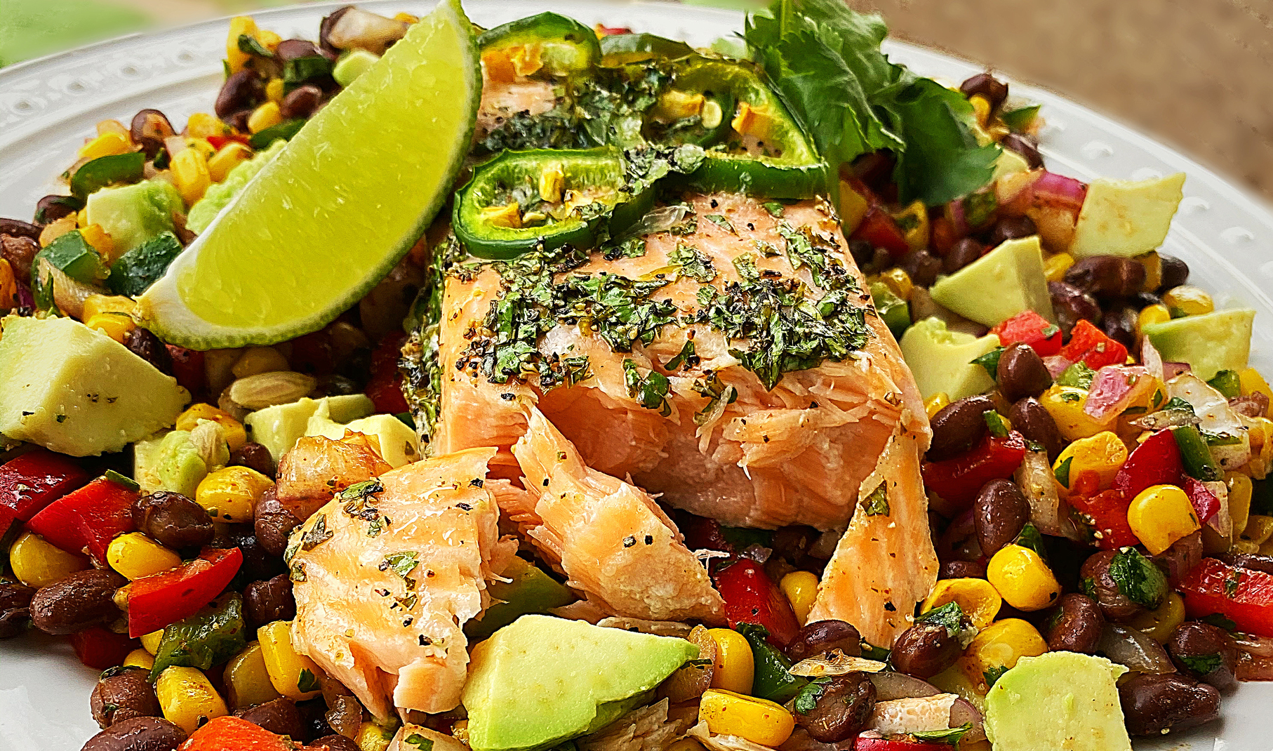 Honey Jalapeño Salmon with Black Bean and Corn Salsa