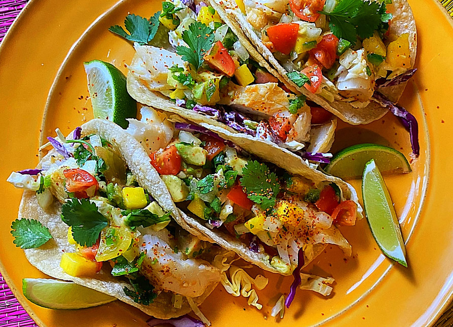 Fish Tacos with Mango Tajin Salsa