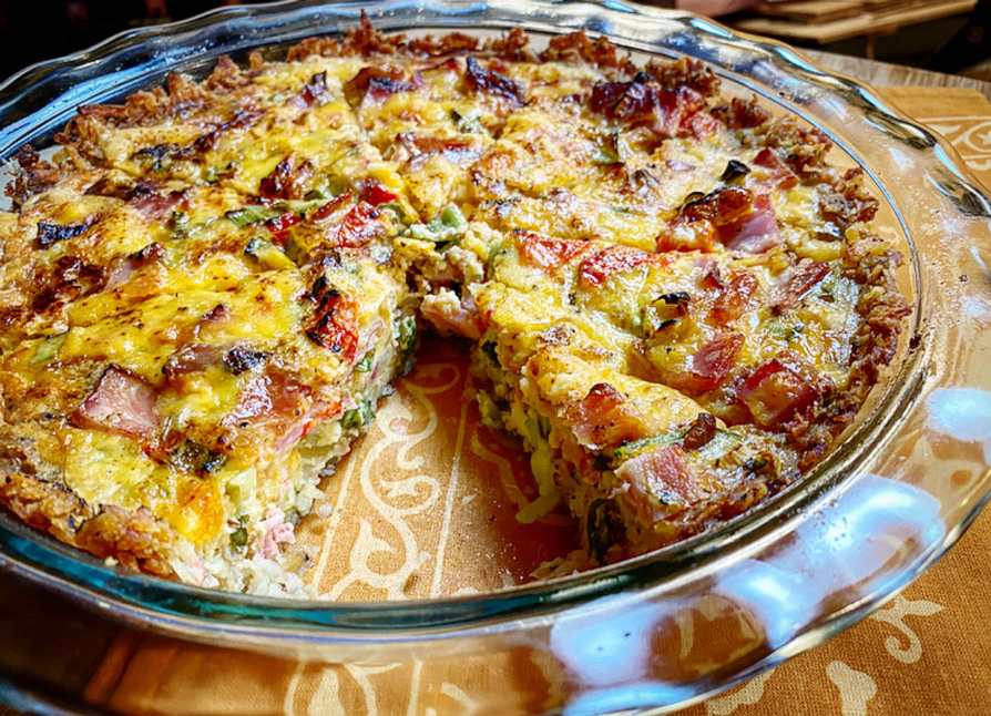 Hash Brown Crust Quiche with Ham and Sharp Cheddar