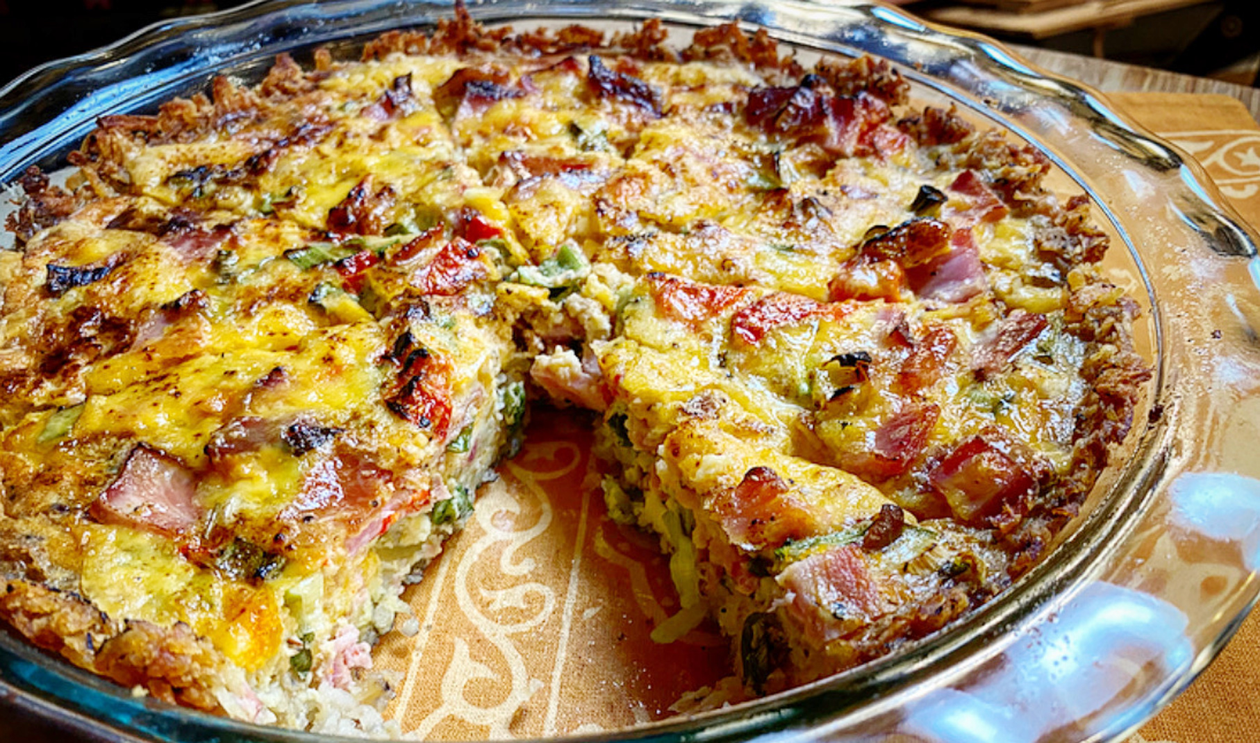 Hash Brown Crust Quiche with Ham and Sharp Cheddar