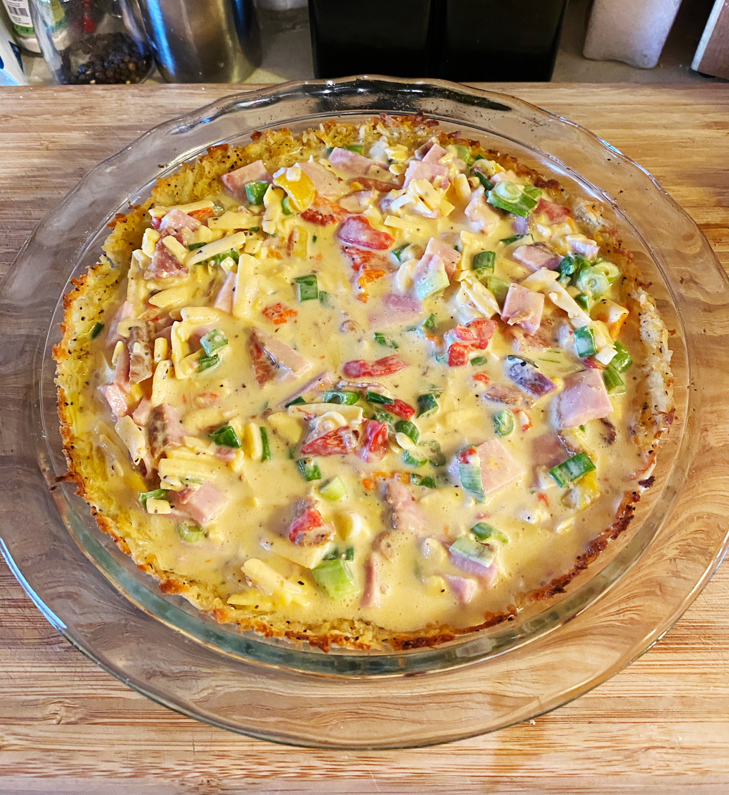 step-hasbrown-quiche-4 Hash Brown Crust Quiche with Ham and Sharp Cheddar