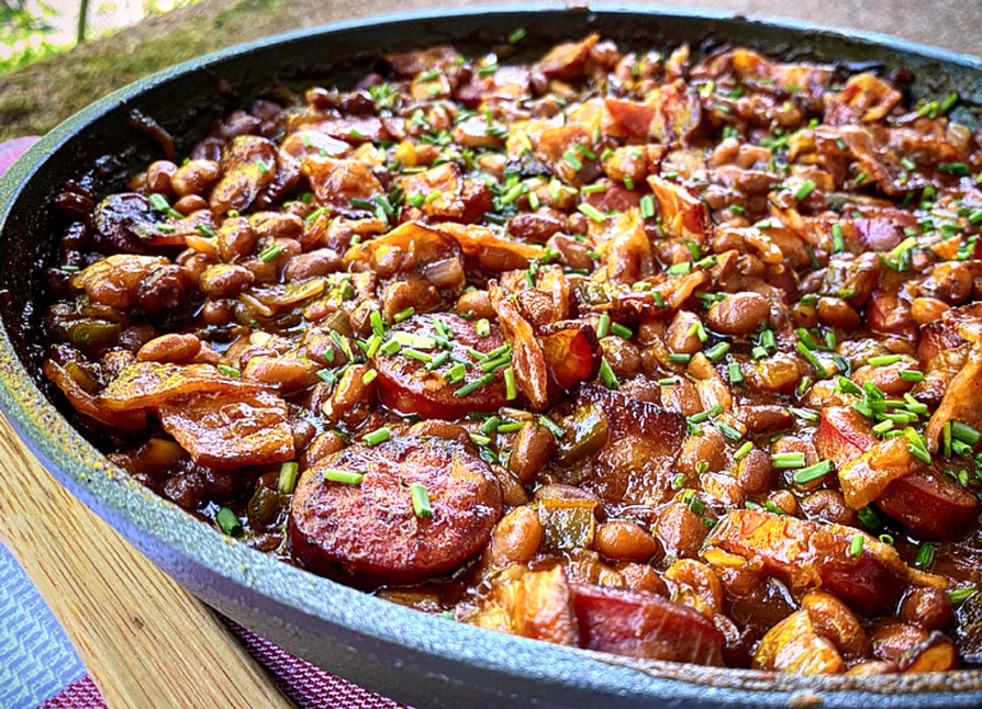 Honey Chipotle Baked Beans with Kielbasa