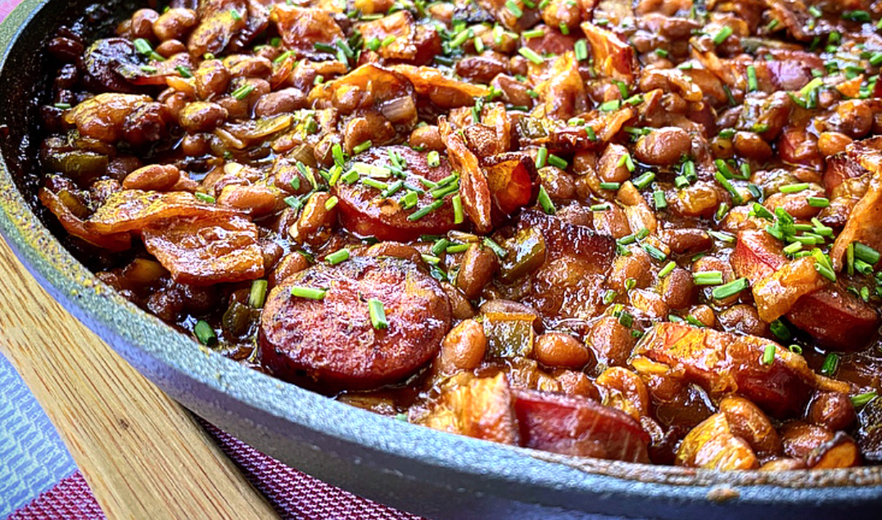 Honey Chipotle Baked Beans with Kielbasa